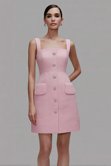 Pink A Line Square Neck Work Dress
